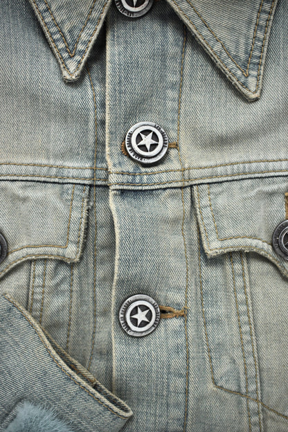 LED RECHWE Early 00s Vintage Wash Distressed Cropped Denim Trucker Jacket