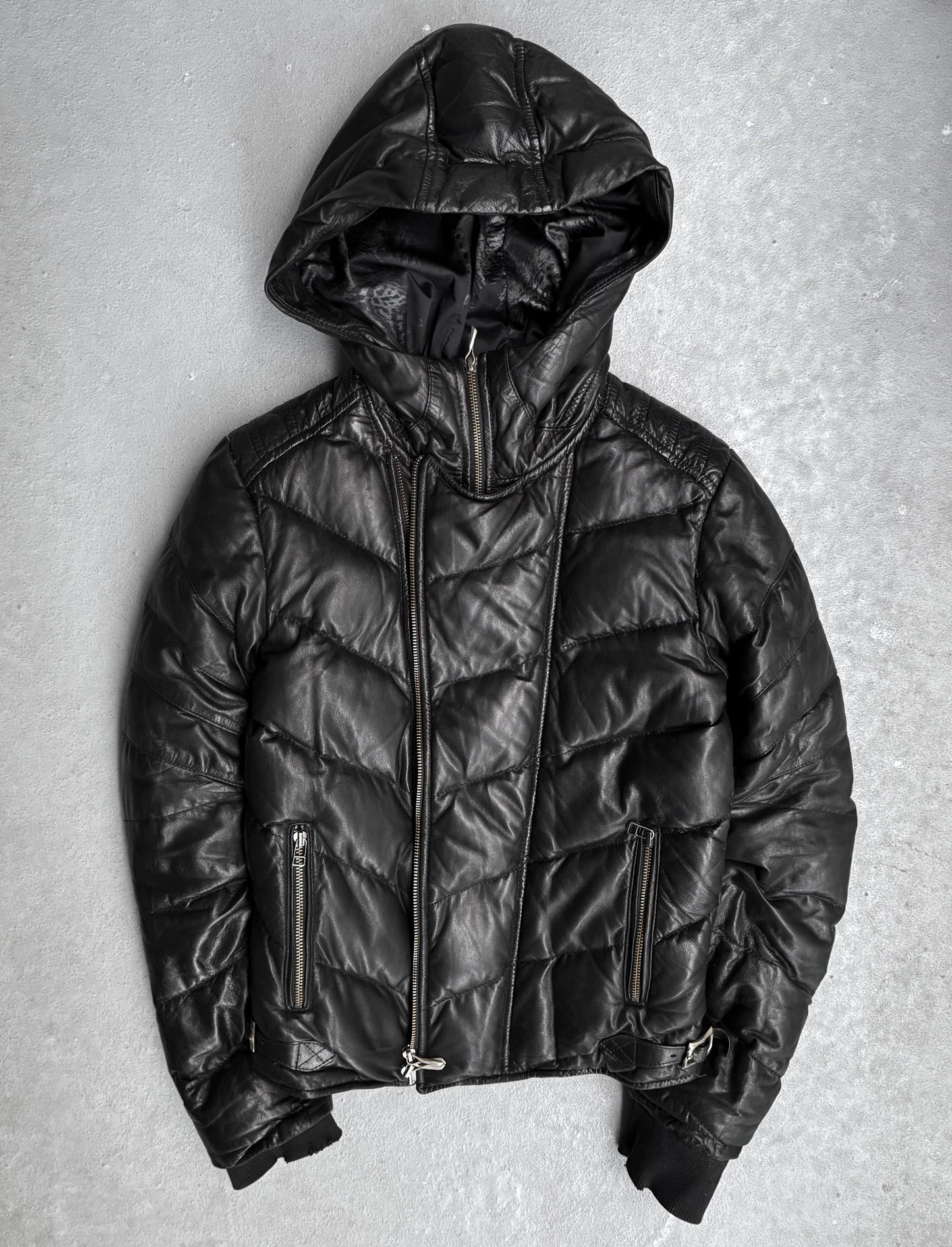 14thAddiction Early 00s Hooded Sheepskin Down Rider Jacket