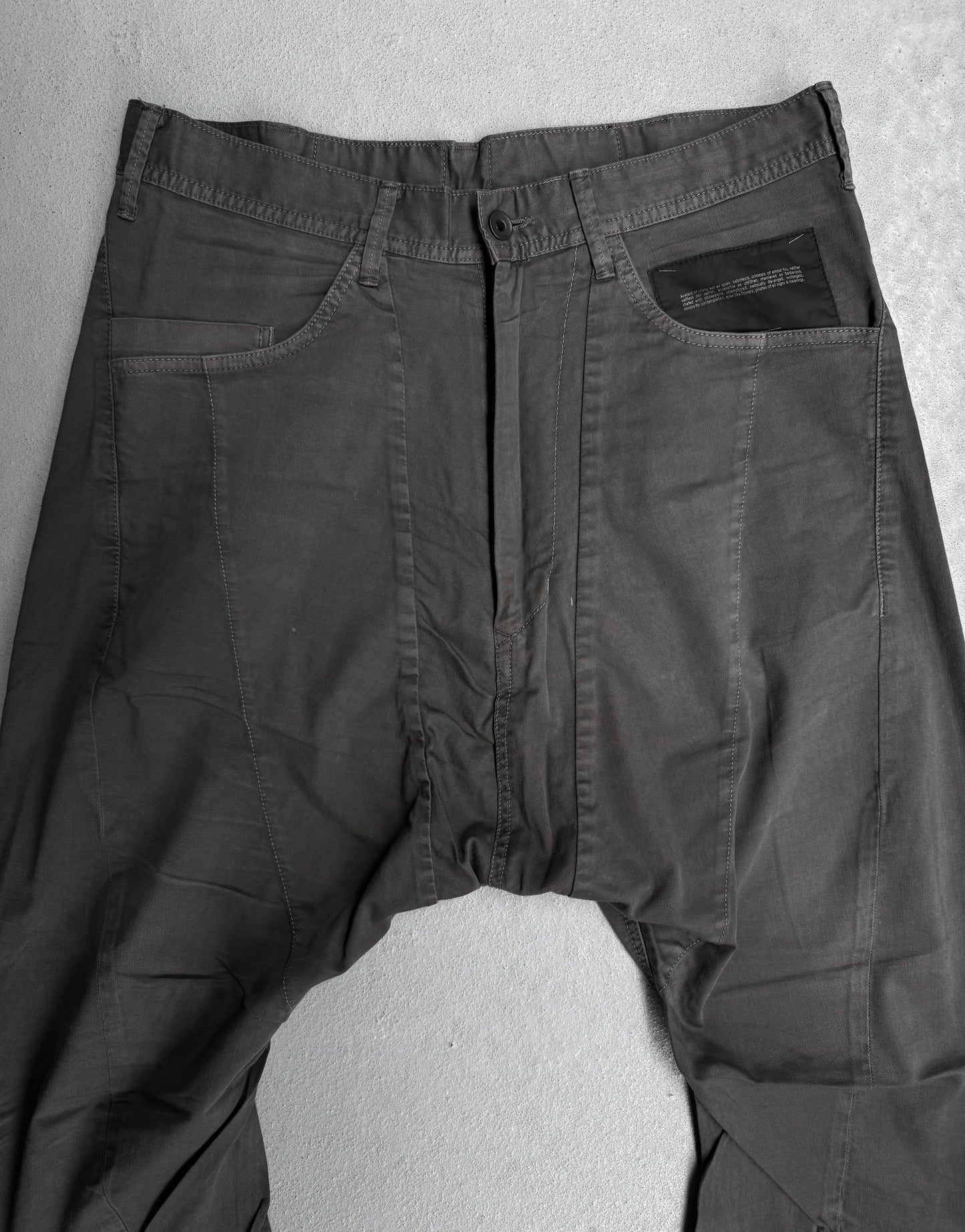 Julius_7 SS16 “sefiroth;” Grey Drop-crotch J-Cut Skinny Pants