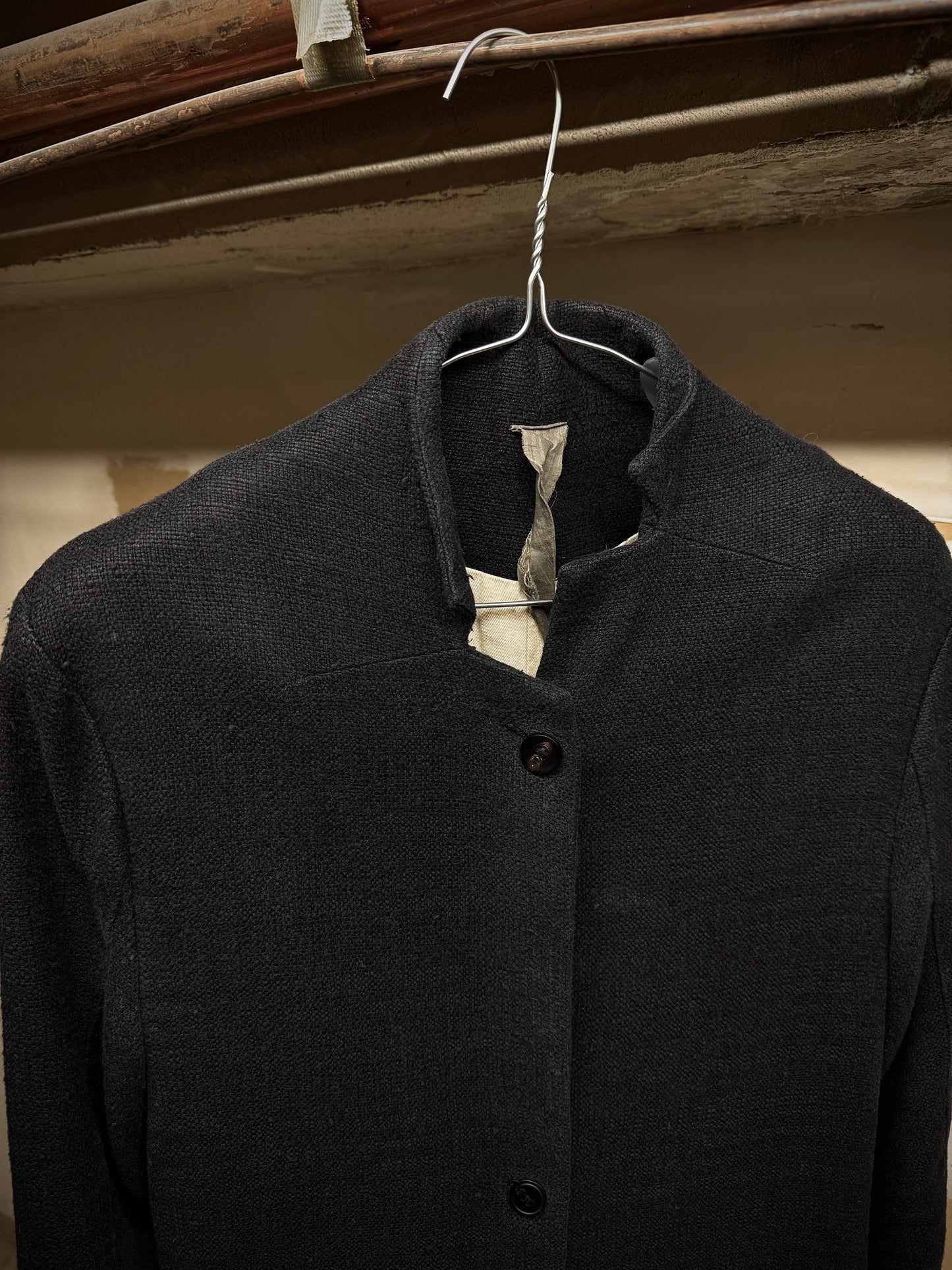 Aleksandr Manamïs Charcoal Grey Raw Silk Frayed Hem Coat detail | DRIEW GARMENTS