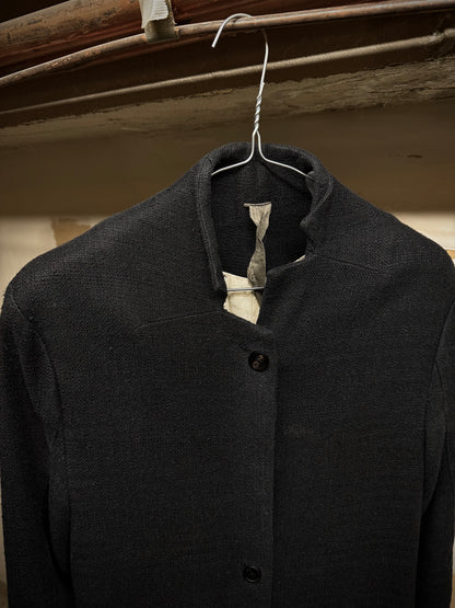 Aleksandr Manamïs Charcoal Grey Raw Silk Frayed Hem Coat detail | DRIEW GARMENTS