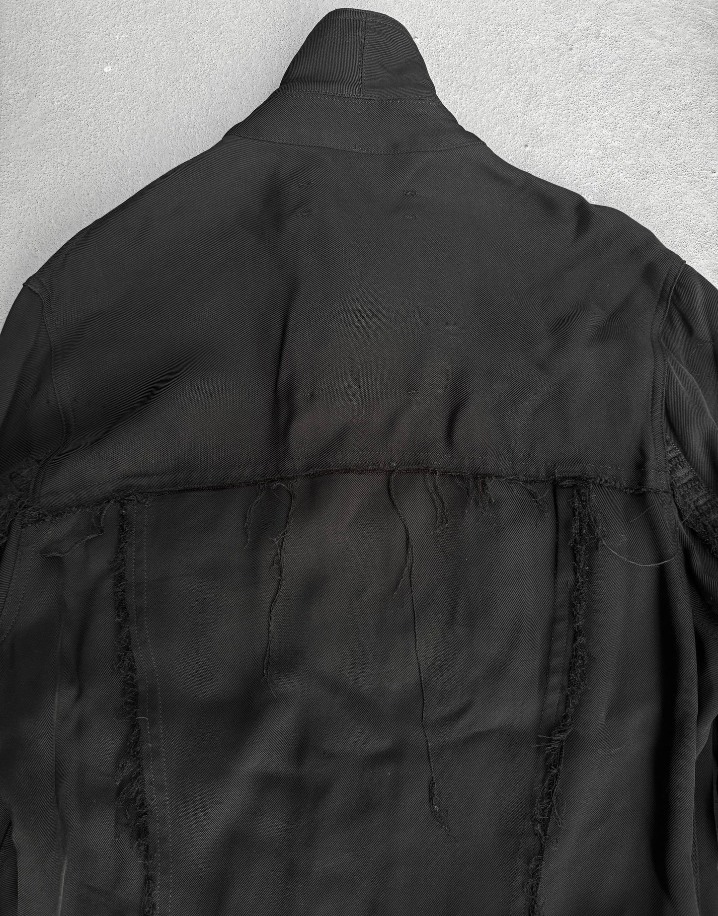 SONG FOR THE MUTE AW20 "20.2 DJEBEL" Frayed Edge Viscose Trucker Jacket detail | DRIEW GARMENTS