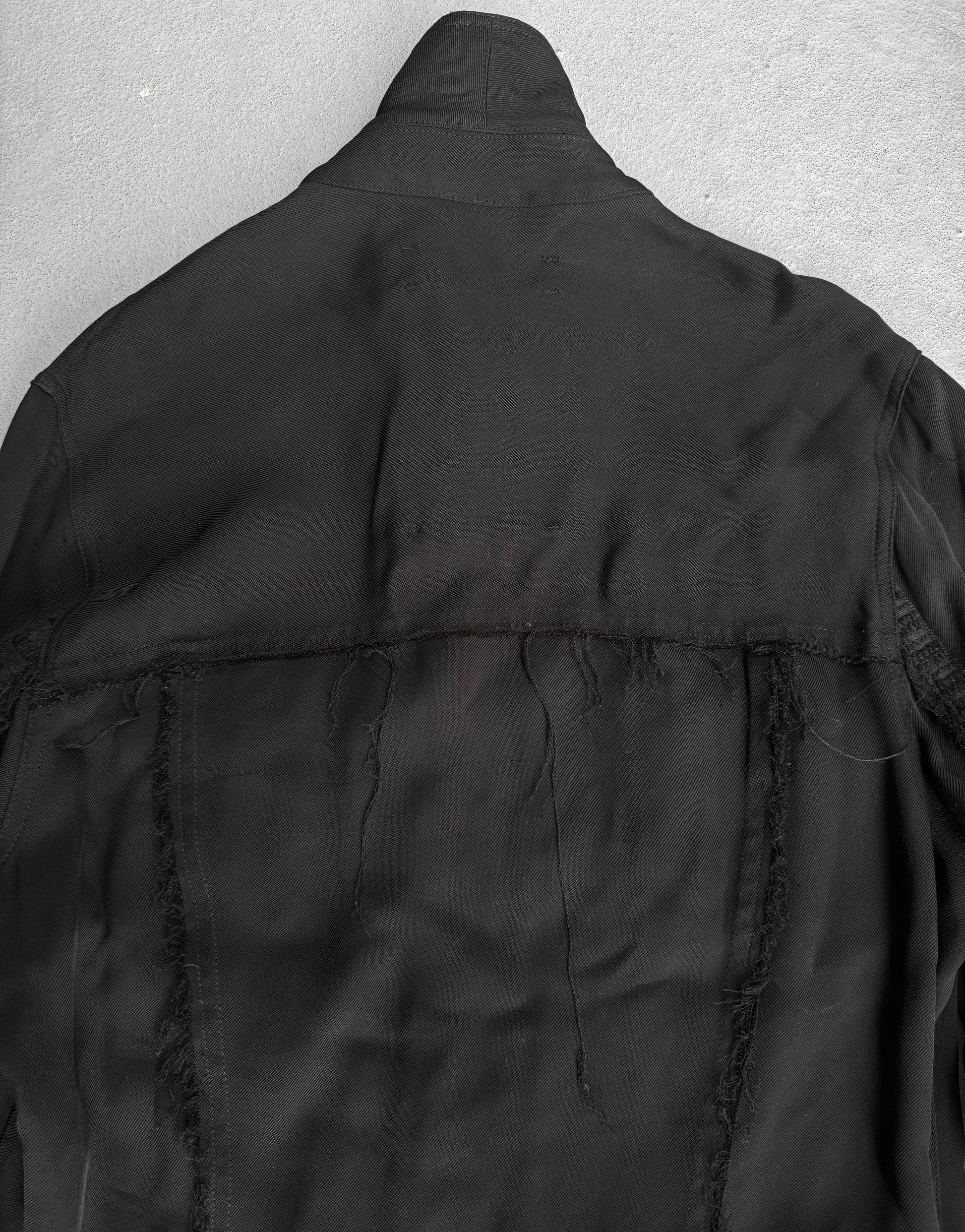SONG FOR THE MUTE AW20 "20.2 DJEBEL" Frayed Edge Viscose Trucker Jacket detail | DRIEW GARMENTS