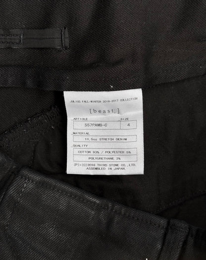 Julius_7 AW16-17 “beast;” Waxed Geometry Paneling Cut Skinny Denim