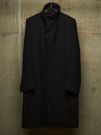 Carol Christian Poell 2009 'OM/2340L PETT/10' Black High Neck Wool Ramie Coat