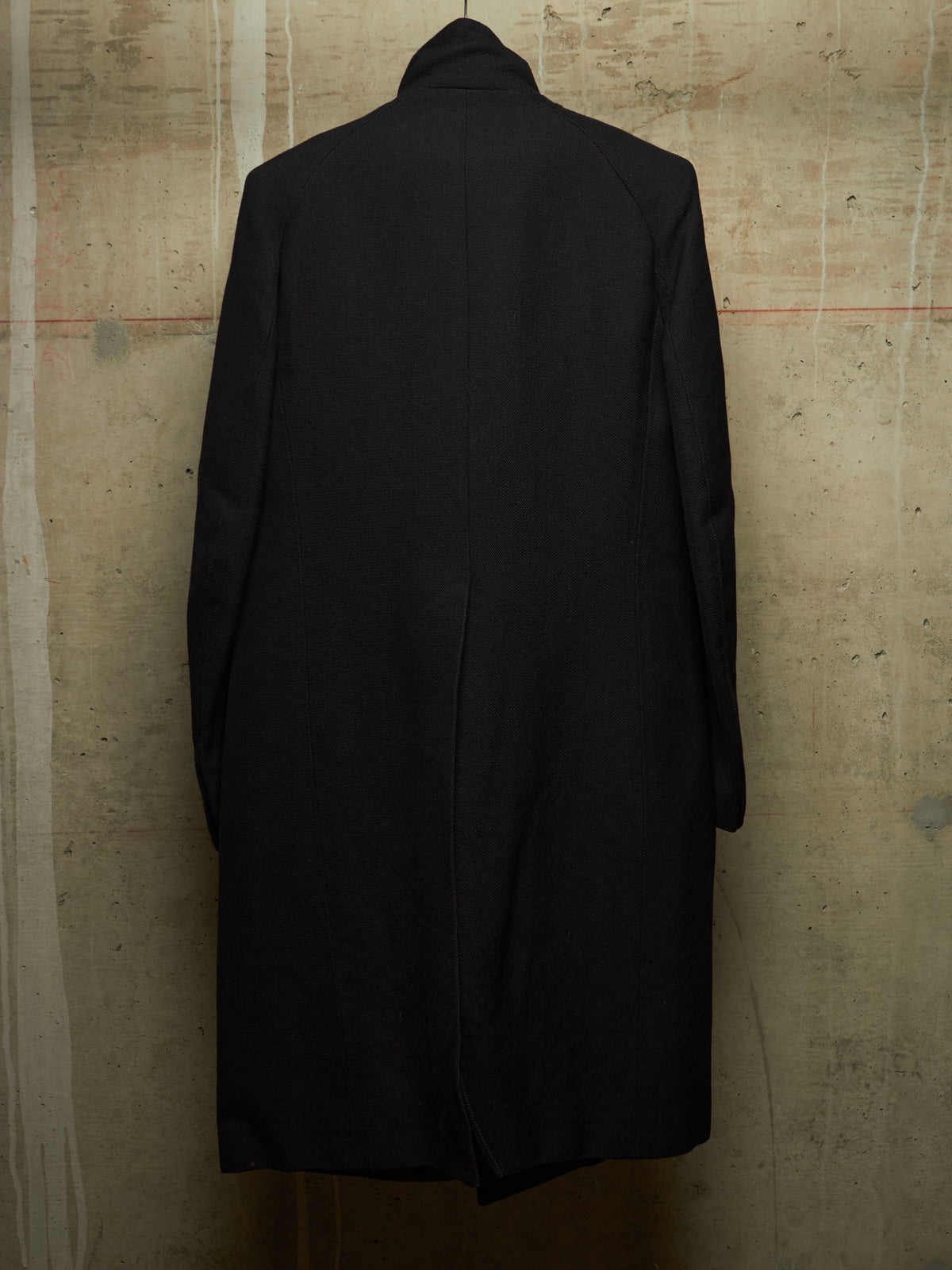 Carol Christian Poell 2009 'OM/2340L PETT/10' Black High Neck Wool Ramie Coat