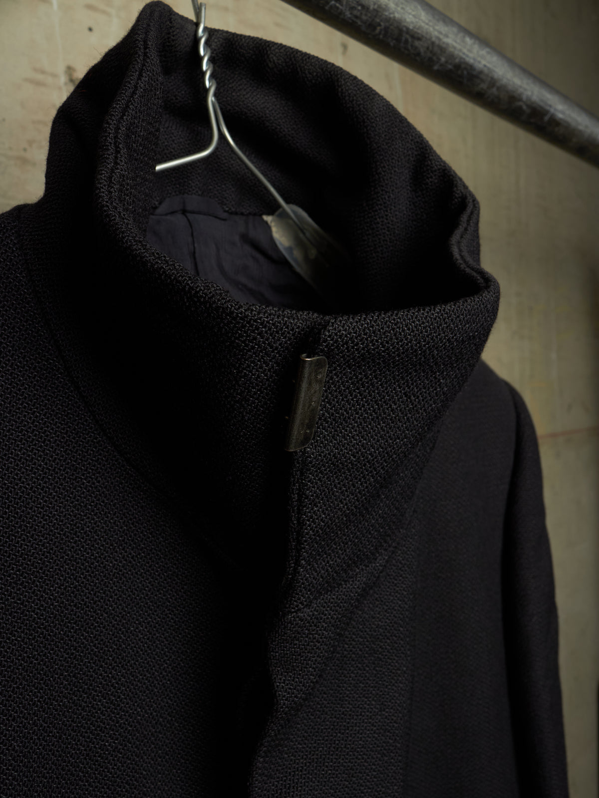Carol Christian Poell 2009 'OM/2340L PETT/10' Black High Neck Wool Ramie Coat