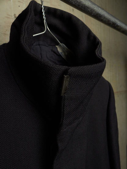 Carol Christian Poell 2009 'OM/2340L PETT/10' Black High Neck Wool Ramie Coat