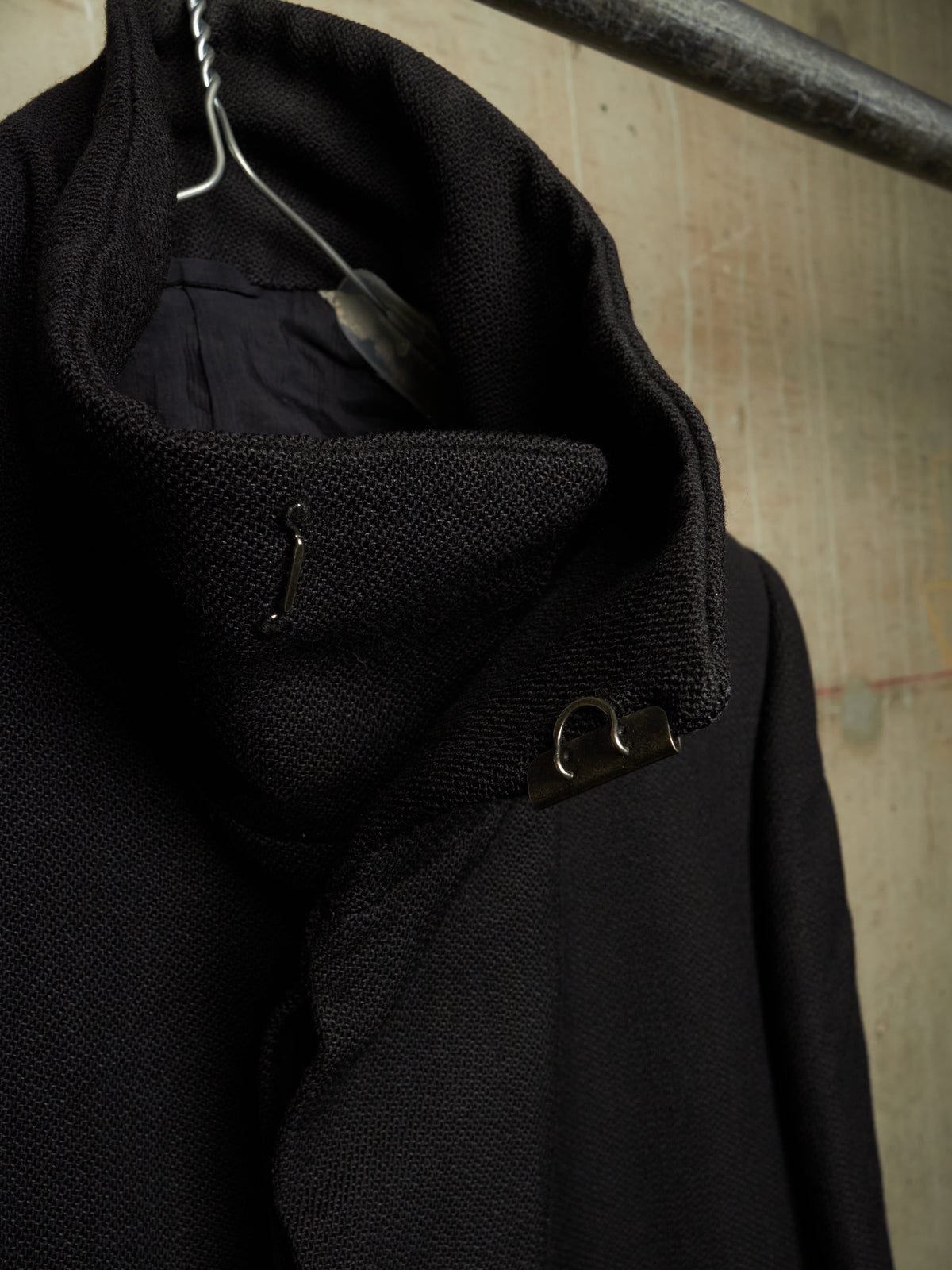 Carol Christian Poell 2009 'OM/2340L PETT/10' Black High Neck Wool Ramie Coat