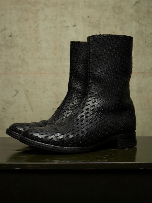 Carol Christian Poell 'AM/2601L BUUS-PTC/010' Object-dyed Laser Cut Bison Leather Tornado Zip Boots