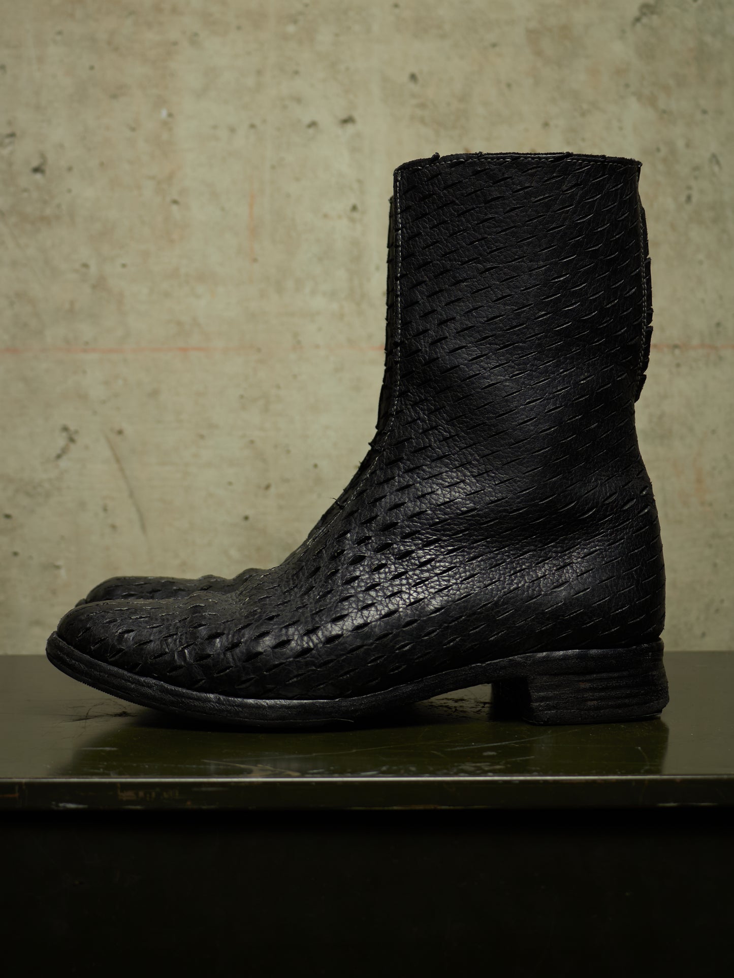 Carol Christian Poell 'AM/2601L BUUS-PTC/010' Object-dyed Laser Cut Bison Leather Tornado Zip Boots