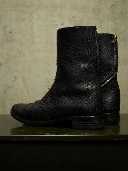 Carol Christian Poell 'AM/2601L BUUS-PTC/010' Object-dyed Laser Cut Bison Leather Tornado Zip Boots