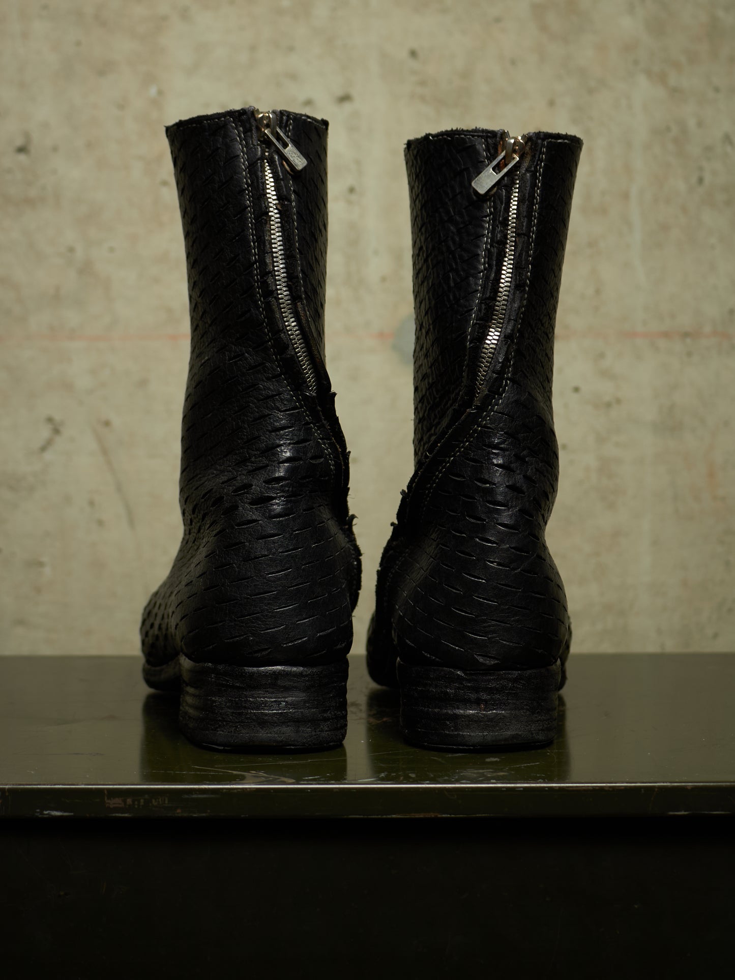 Carol Christian Poell 'AM/2601L BUUS-PTC/010' Object-dyed Laser Cut Bison Leather Tornado Zip Boots
