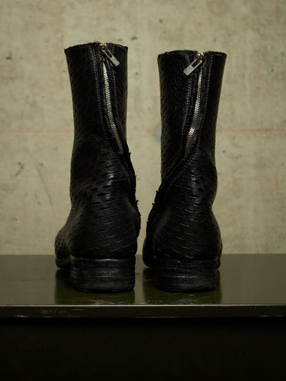 Carol Christian Poell 'AM/2601L BUUS-PTC/010' Object-dyed Laser Cut Bison Leather Tornado Zip Boots
