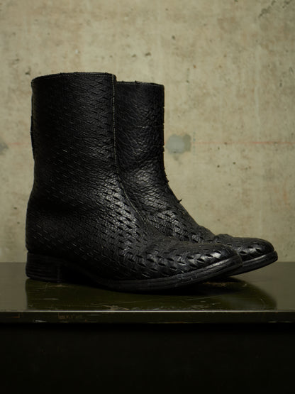 Carol Christian Poell 'AM/2601L BUUS-PTC/010' Object-dyed Laser Cut Bison Leather Tornado Zip Boots