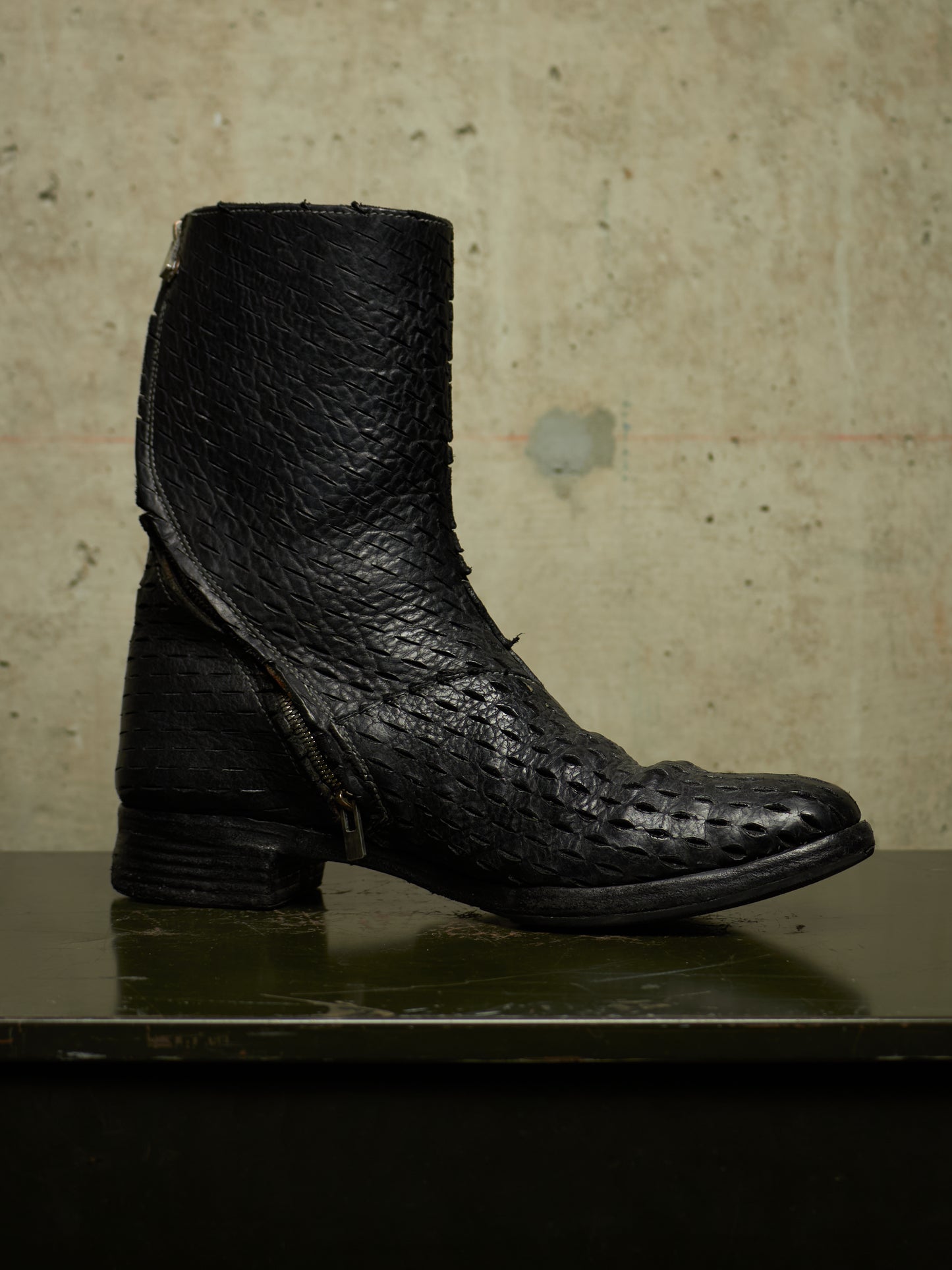 Carol Christian Poell 'AM/2601L BUUS-PTC/010' Object-dyed Laser Cut Bison Leather Tornado Zip Boots