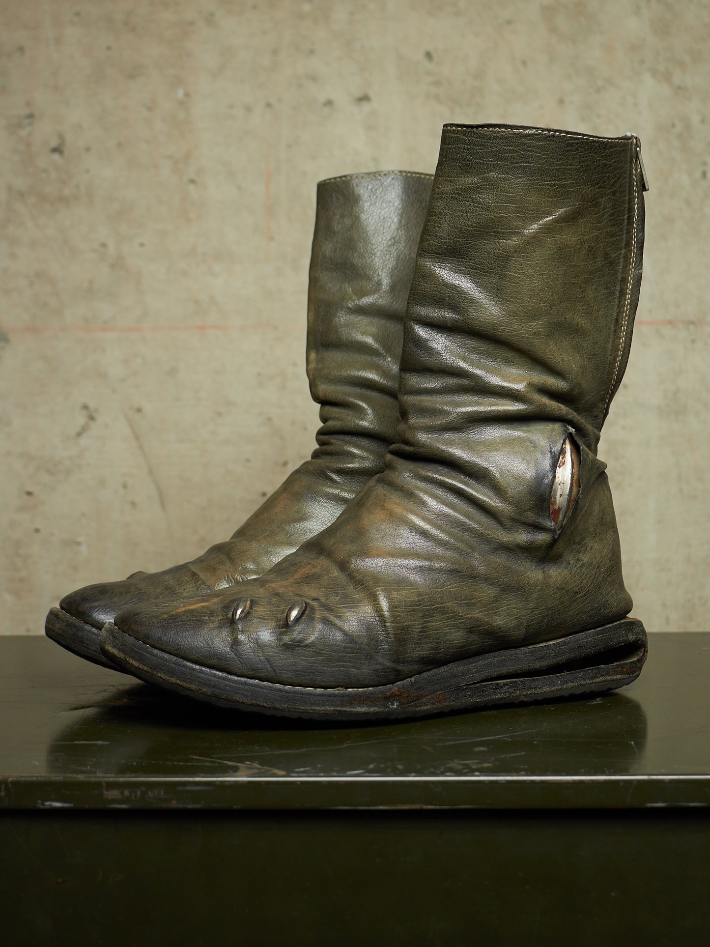 Carol Christian Poell ‘AM/2693P-IN ROOMS-PTC/19’ Object-dyed Kangaroo Leather Titanium Prosthetic U-Sole Tornado Zip Boots