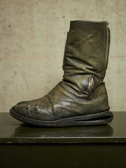 Carol Christian Poell ‘AM/2693P-IN ROOMS-PTC/19’ Object-dyed Kangaroo Leather Titanium Prosthetic U-Sole Tornado Zip Boots