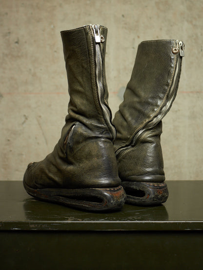 Carol Christian Poell ‘AM/2693P-IN ROOMS-PTC/19’ Object-dyed Kangaroo Leather Titanium Prosthetic U-Sole Tornado Zip Boots