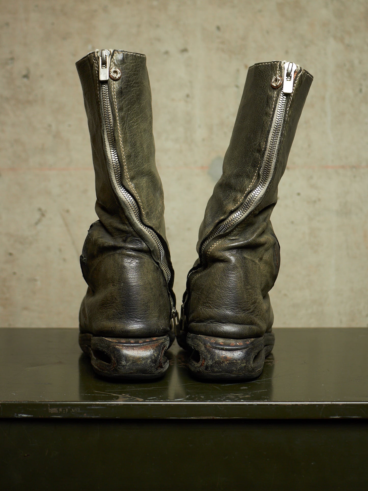 Carol Christian Poell ‘AM/2693P-IN ROOMS-PTC/19’ Object-dyed Kangaroo Leather Titanium Prosthetic U-Sole Tornado Zip Boots