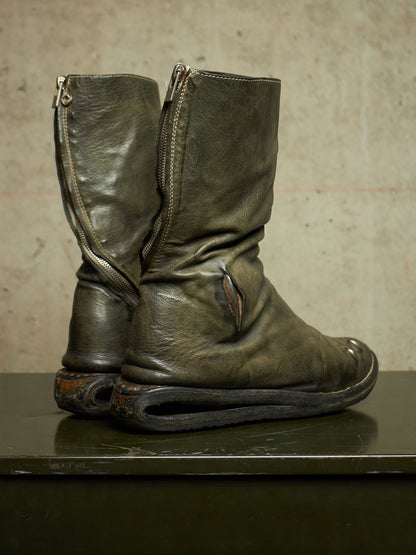 Carol Christian Poell ‘AM/2693P-IN ROOMS-PTC/19’ Object-dyed Kangaroo Leather Titanium Prosthetic U-Sole Tornado Zip Boots
