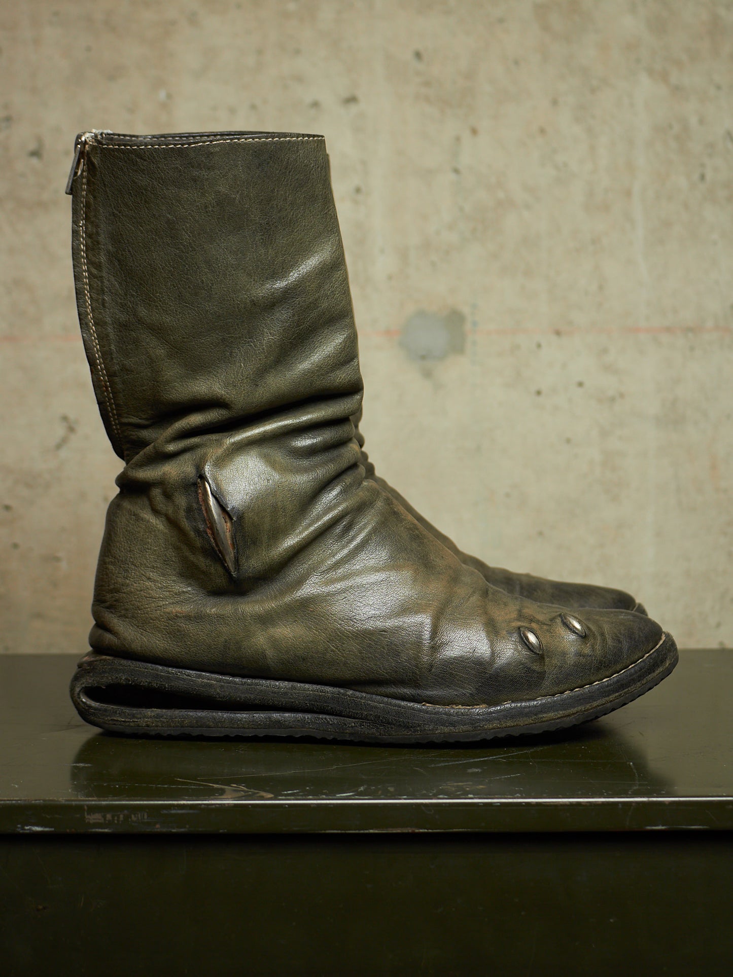 Carol Christian Poell ‘AM/2693P-IN ROOMS-PTC/19’ Object-dyed Kangaroo Leather Titanium Prosthetic U-Sole Tornado Zip Boots