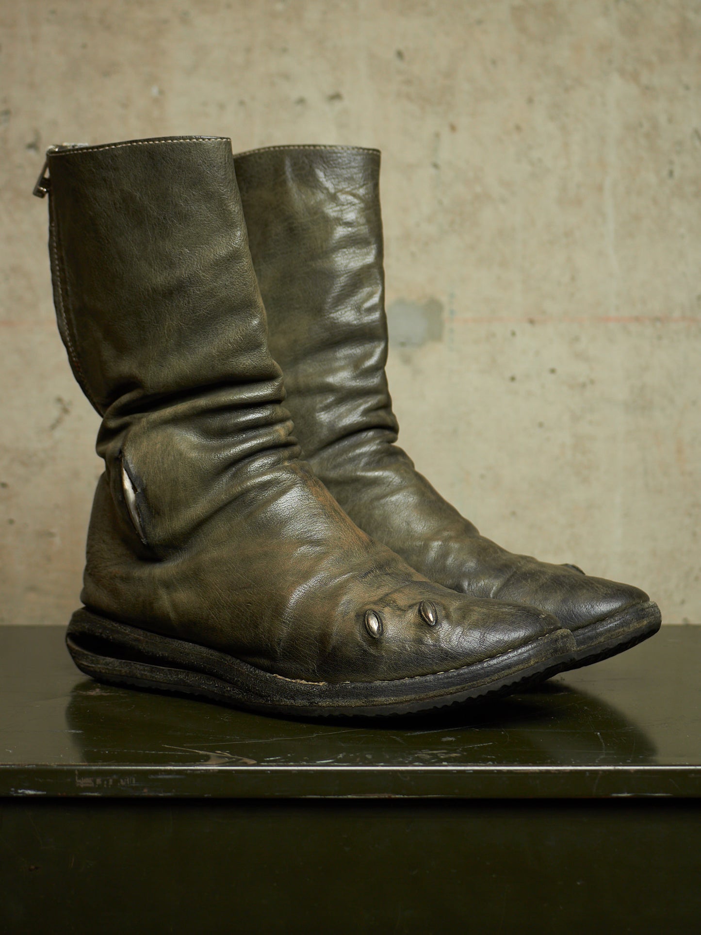 Carol Christian Poell ‘AM/2693P-IN ROOMS-PTC/19’ Object-dyed Kangaroo Leather Titanium Prosthetic U-Sole Tornado Zip Boots