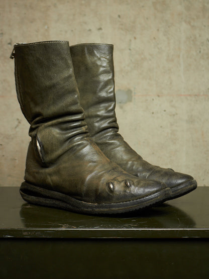 Carol Christian Poell ‘AM/2693P-IN ROOMS-PTC/19’ Object-dyed Kangaroo Leather Titanium Prosthetic U-Sole Tornado Zip Boots