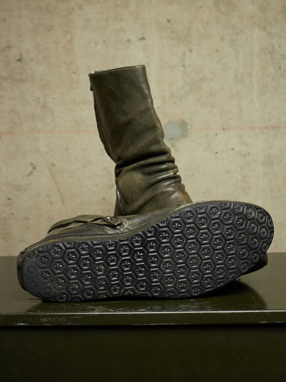 Carol Christian Poell ‘AM/2693P-IN ROOMS-PTC/19’ Object-dyed Kangaroo Leather Titanium Prosthetic U-Sole Tornado Zip Boots