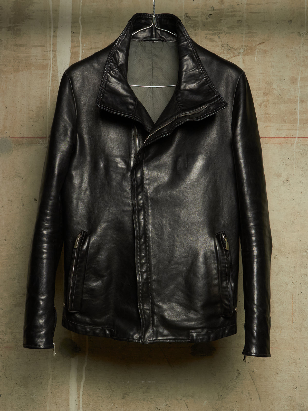Carol Christian Poell 'LM/2599GP CORS-PTC/010' Object-dyed Lined Arthostic Titanium Elbow Horse Leather Jacket