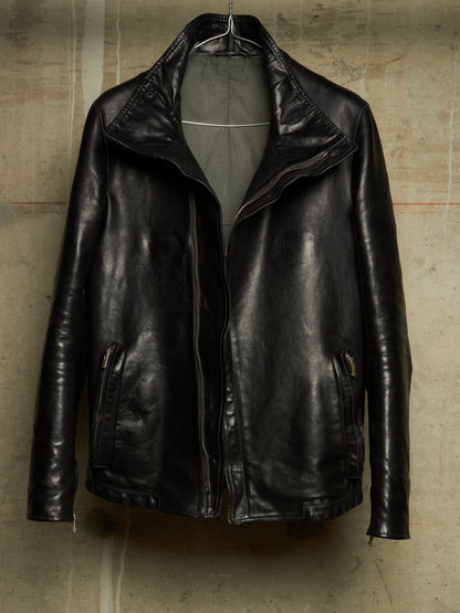 Carol Christian Poell 'LM/2599GP CORS-PTC/010' Object-dyed Lined Arthostic Titanium Elbow Horse Leather Jacket