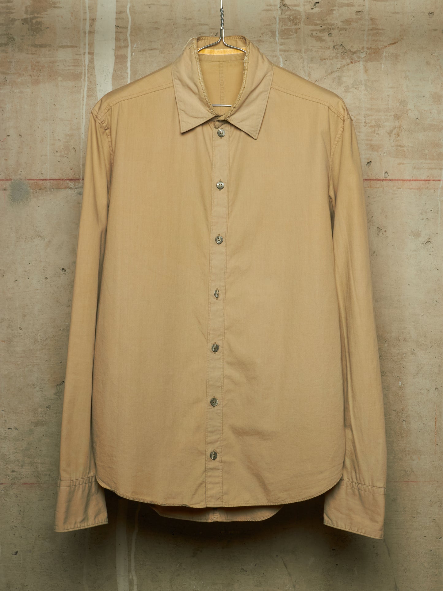 Carol Christian Poell SS04 "Mainstream Downstream" Khaki Cotton Frayed Collar Gloves Shirt