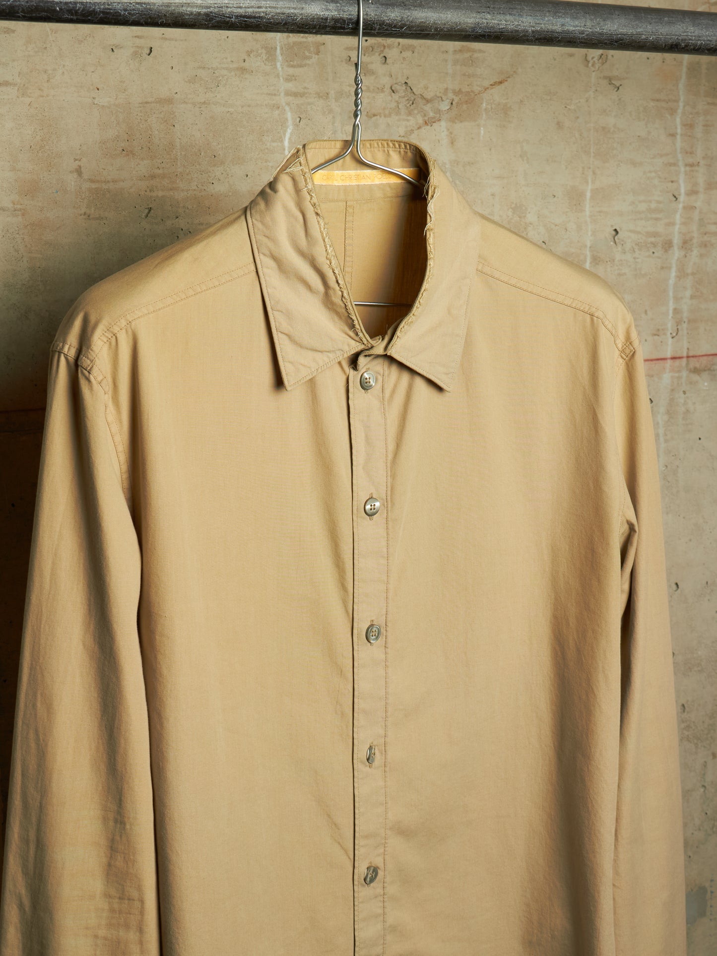 Carol Christian Poell SS04 "Mainstream Downstream" Khaki Cotton Frayed Collar Gloves Shirt