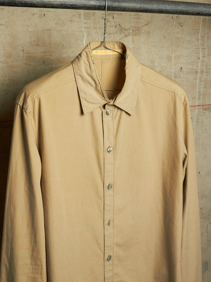 Carol Christian Poell SS04 "Mainstream Downstream" Khaki Cotton Frayed Collar Gloves Shirt
