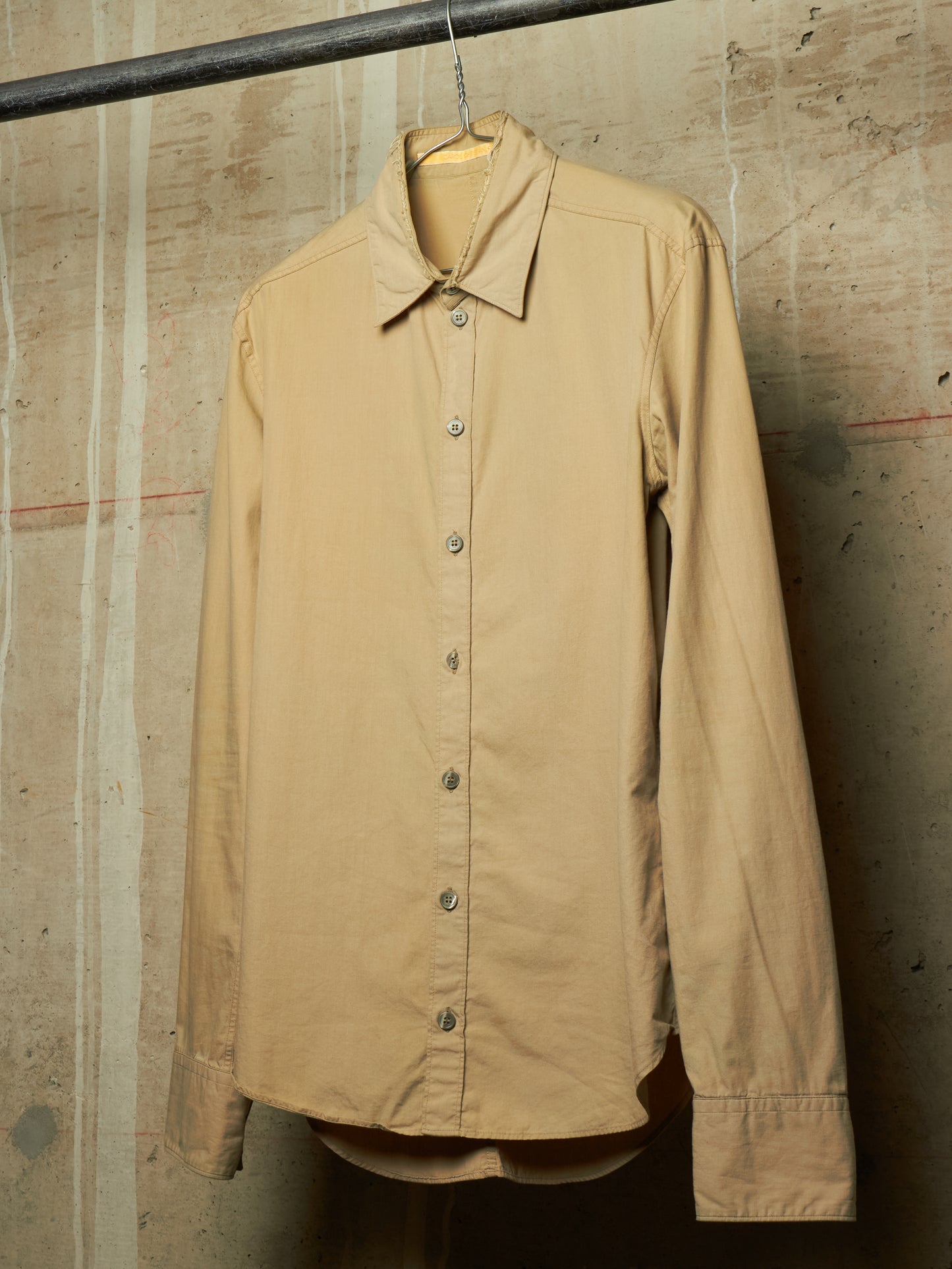 Carol Christian Poell SS04 "Mainstream Downstream" Khaki Cotton Frayed Collar Gloves Shirt