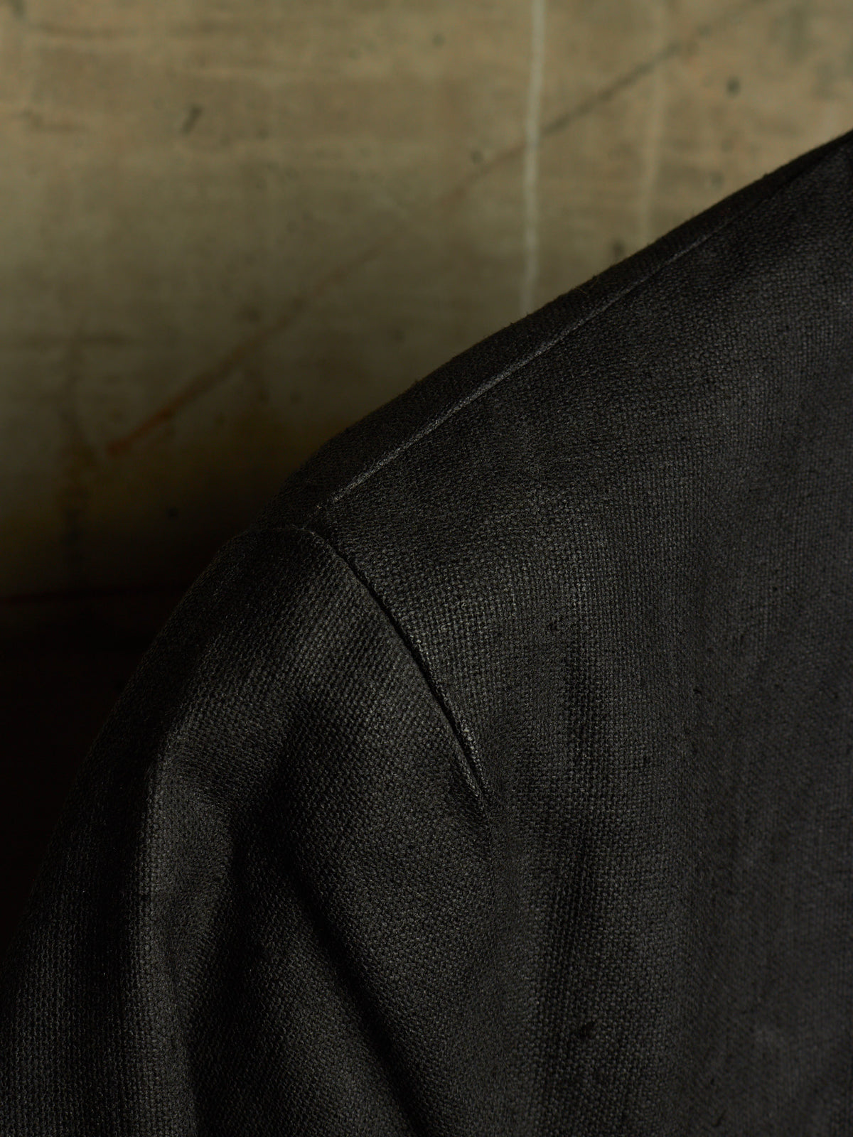 Carpe Diem Early 00s Grey Heavy Waxed Linen Frayed Edge Collarless Zip Jacket