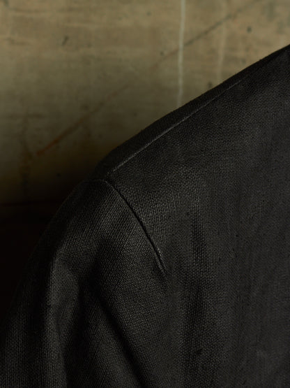 Carpe Diem Early 00s Grey Heavy Waxed Linen Frayed Edge Collarless Zip Jacket