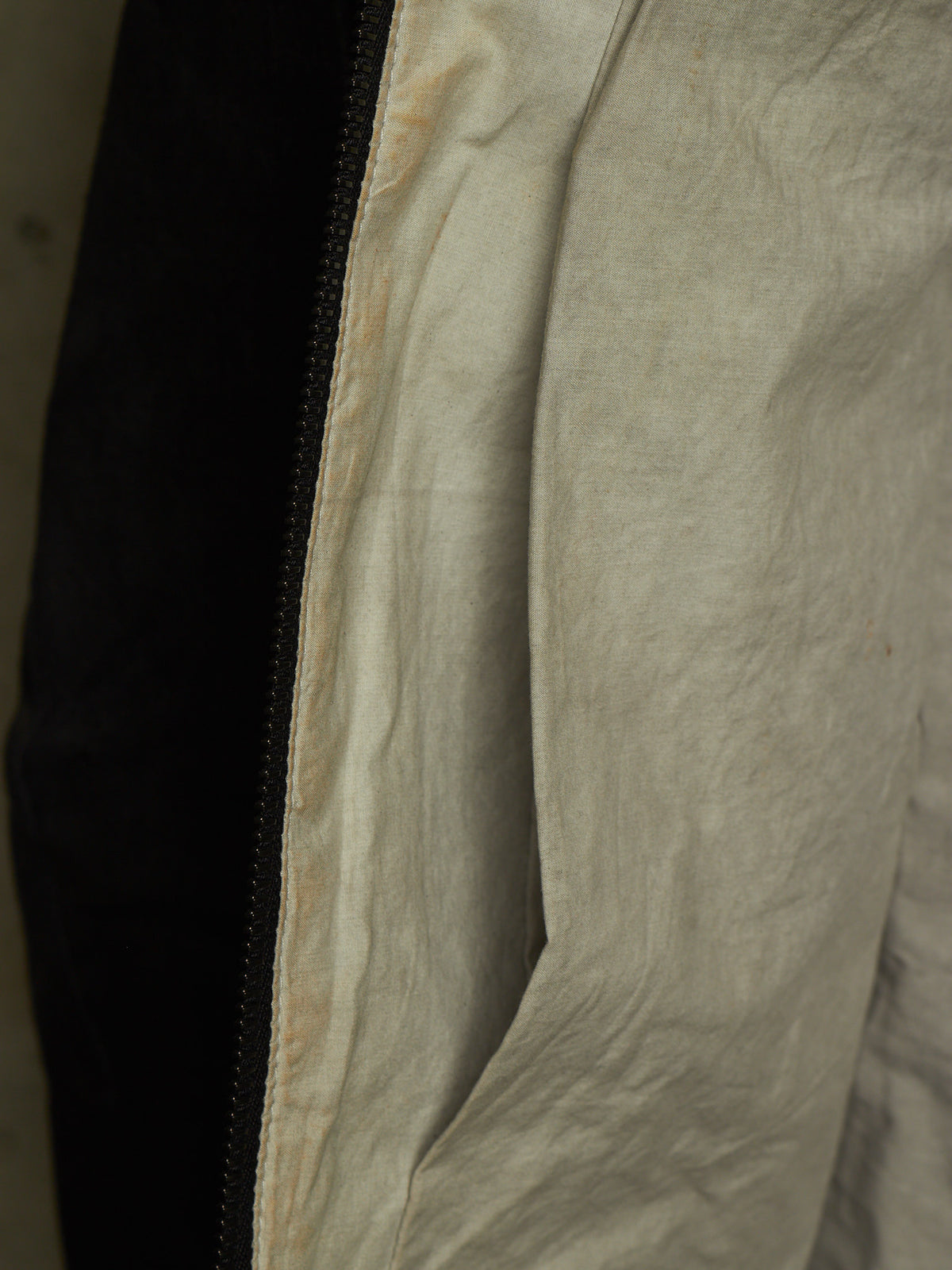 Carpe Diem Early 00s Grey Heavy Waxed Linen Frayed Edge Collarless Zip Jacket