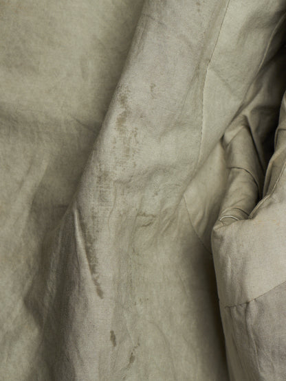 Carpe Diem Early 00s Grey Heavy Waxed Linen Frayed Edge Collarless Zip Jacket