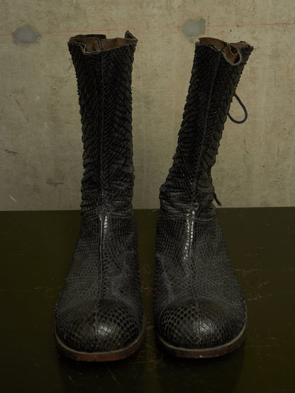 Carpe Diem Early 00s Charcoal Grey Python Skin Back-Lace Boots