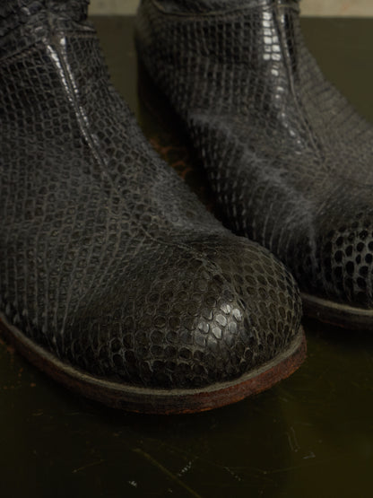 Carpe Diem Early 00s Charcoal Grey Python Skin Back-Lace Boots