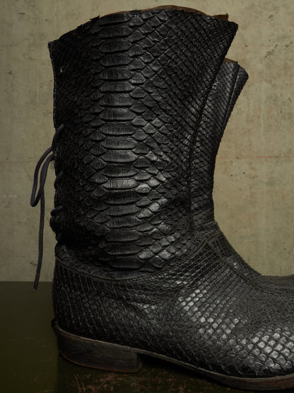 Carpe Diem Early 00s Charcoal Grey Python Skin Back-Lace Boots