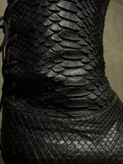 Carpe Diem Early 00s Charcoal Grey Python Skin Back-Lace Boots