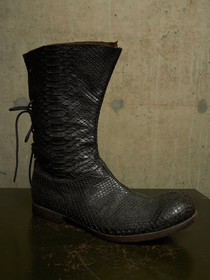Carpe Diem Early 00s Charcoal Grey Python Skin Back-Lace Boots