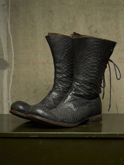 Carpe Diem Early 00s Charcoal Grey Python Skin Back-Lace Boots