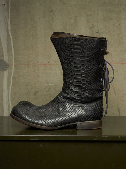 Carpe Diem Early 00s Charcoal Grey Python Skin Back-Lace Boots