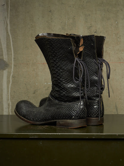 Carpe Diem Early 00s Charcoal Grey Python Skin Back-Lace Boots