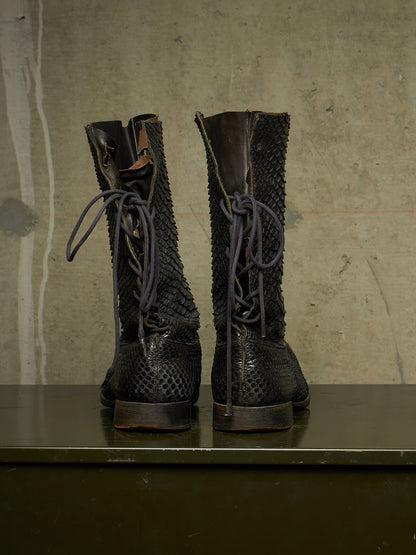 Carpe Diem Early 00s Charcoal Grey Python Skin Back-Lace Boots