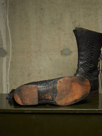 Carpe Diem Early 00s Charcoal Grey Python Skin Back-Lace Boots