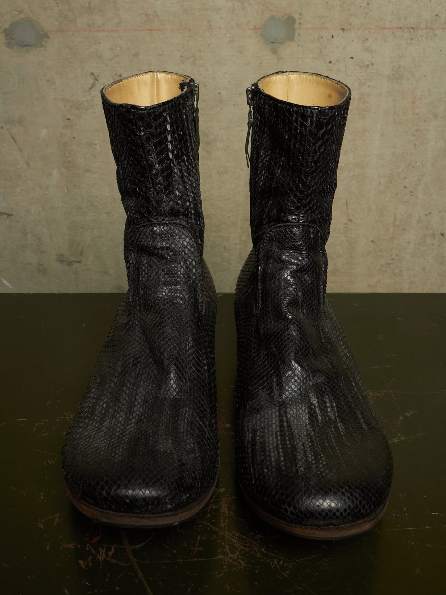 Carpe Diem Ealry 00s Striped Snakeskin Leather Side Zip Boots